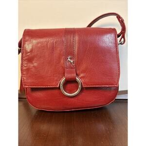 Vtg Ashwood Red Oxblood Leather Crossbody Bag Genuine Leather Stag Logo Heritage